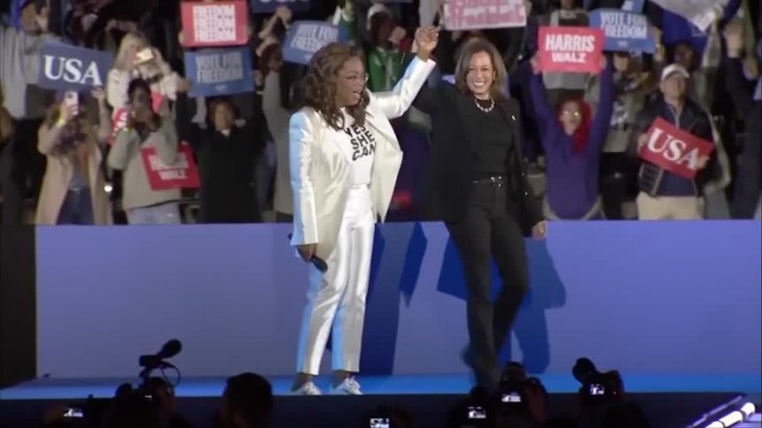 lady-gaga-e-oprah-winfrey-participam-de-ultimo-comicio-de-kamala-harris